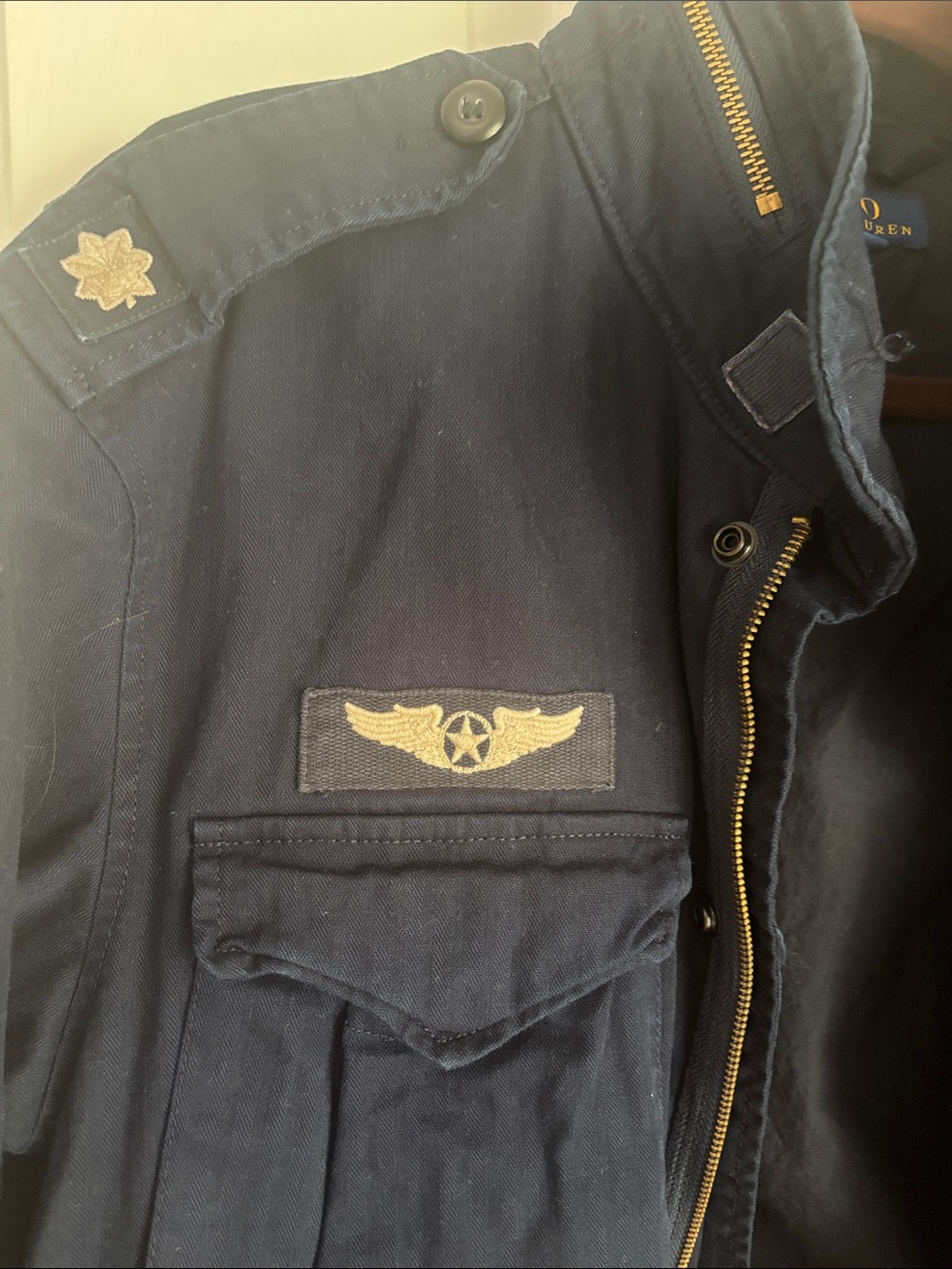 Ralph Lauren Navy Military-Inspired Field Jacket with Patches - Picture 5 of 5